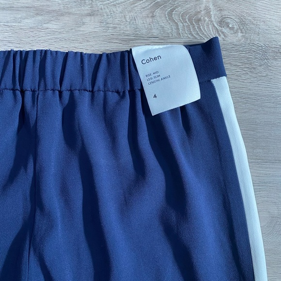 Aritzia Babaton Cohen Pull On‎ Pants White Stripe Navy Size 4 Casual Work Career - Picture 4 of 5